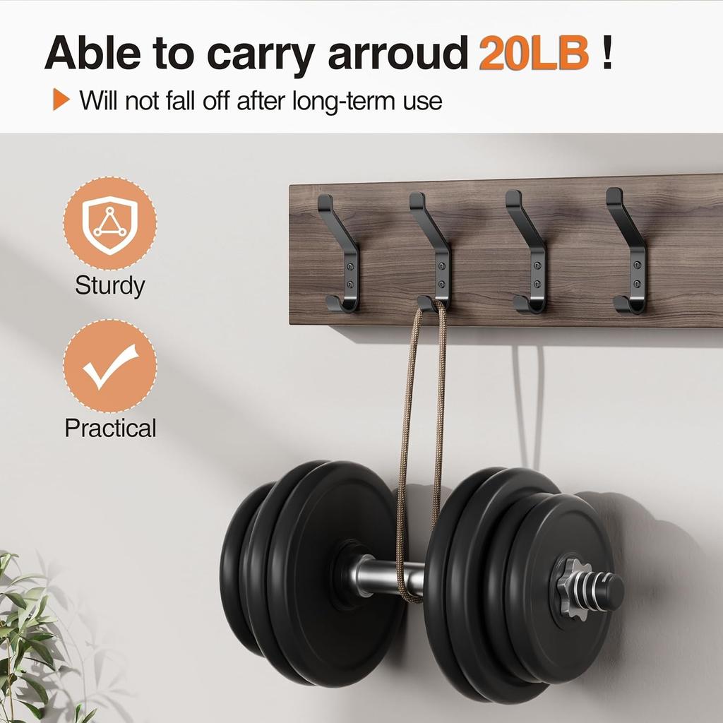 Ganchos de pared para colgar 20 libras resistente colgador para mochila toalla bolsa para clóset baño puerta seta negro 4 unidades 3.75 pul