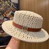 Old Money Wind Hollow Woven Flat Top Hat Women's Summer French Retro Seaside Beach Sunscreen Hat Sun Hat Straw Hat