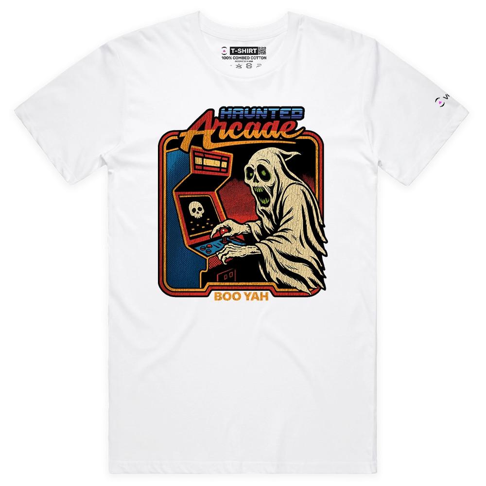 VOICEART Haunted Arcade Funny Halloween Graphic Premium T-Shirt for Holidays 2XL