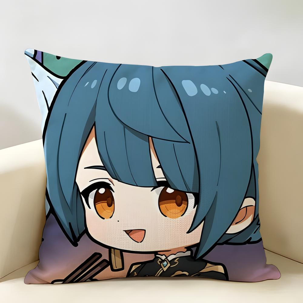 Xingqiu Genshin Impact Cushion Cover Natural Linen Organic Fabric DoubleSided Printing Room Sofa Decor Pillow Case