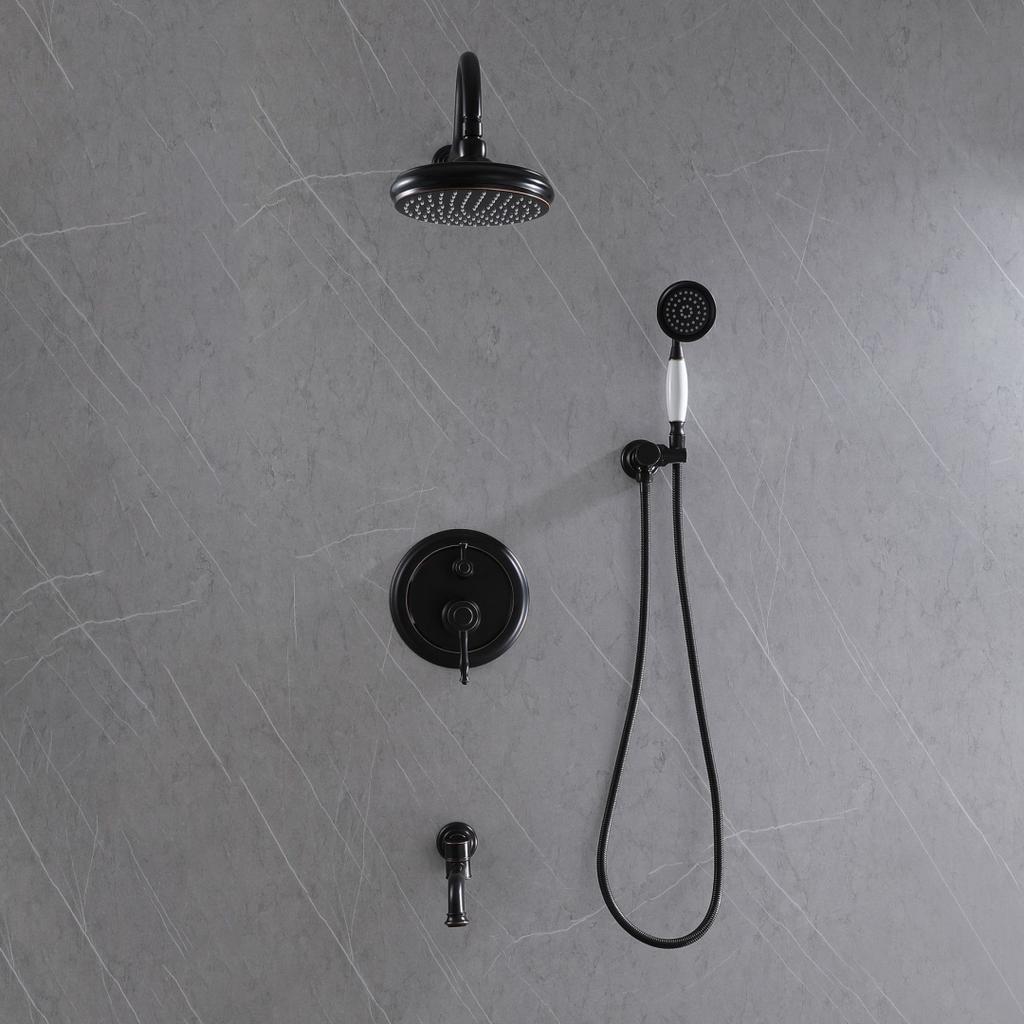 Bathroom Shower Faucet Set Brushed Gold Wall Mounted Rainfall Shower Mixer Tap Black Oil Brush Brass Bath and Shower Faucet Set
