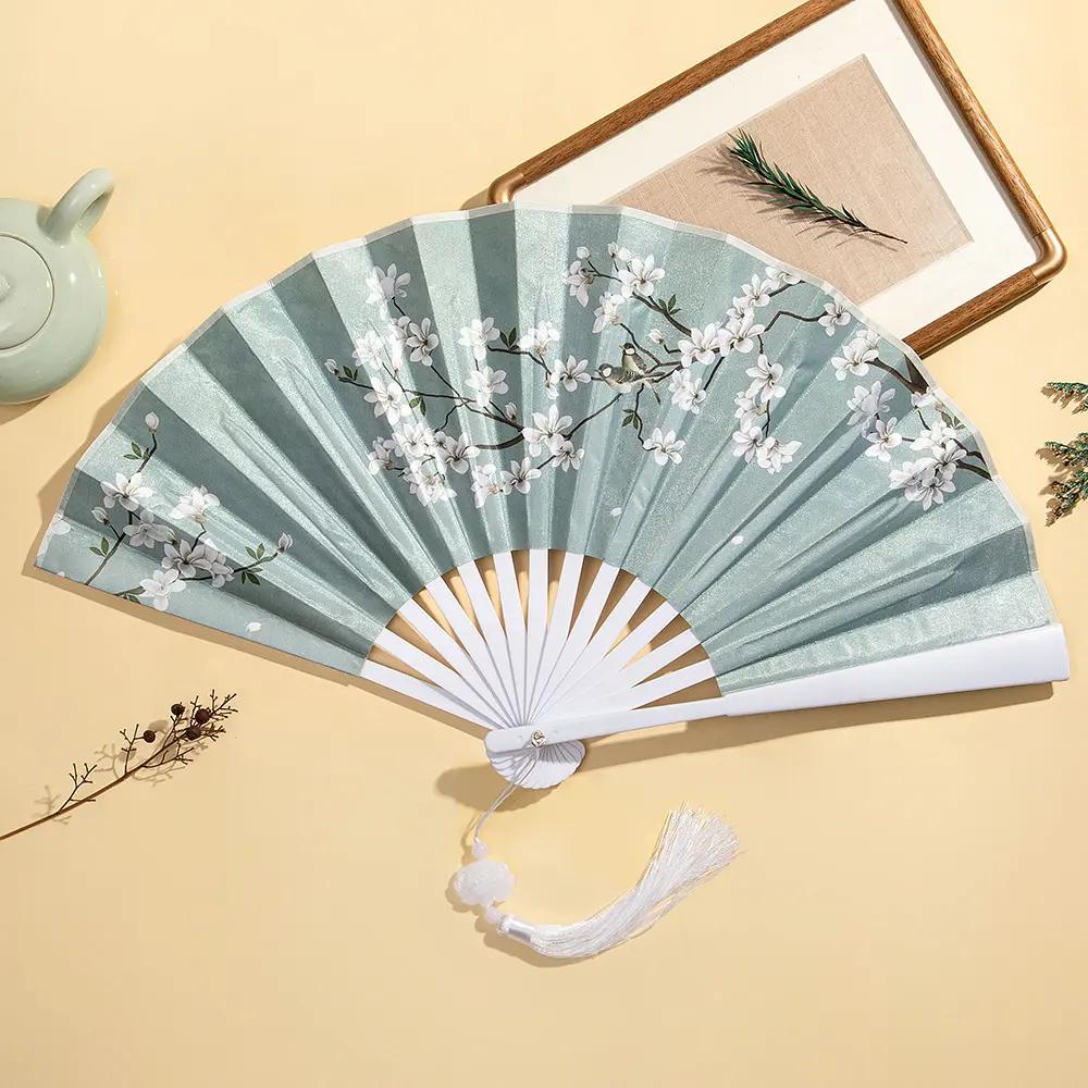 8inch Folding Fans with Chinese Style, Traditional Design, Double-Sided Silk Fabric, 18-Panel Color Printing, Suitable for Men and Women, Hanfu