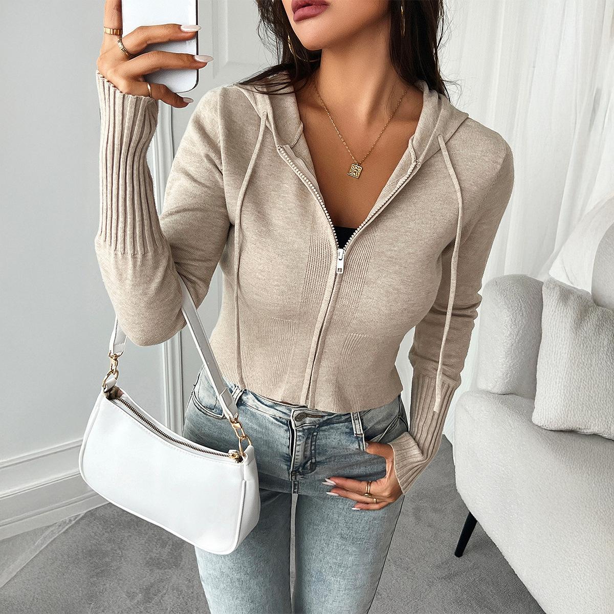 

Women s Spring and Summer Casual Simple Solid Color Long-sleeved Sweatshirt S хакі