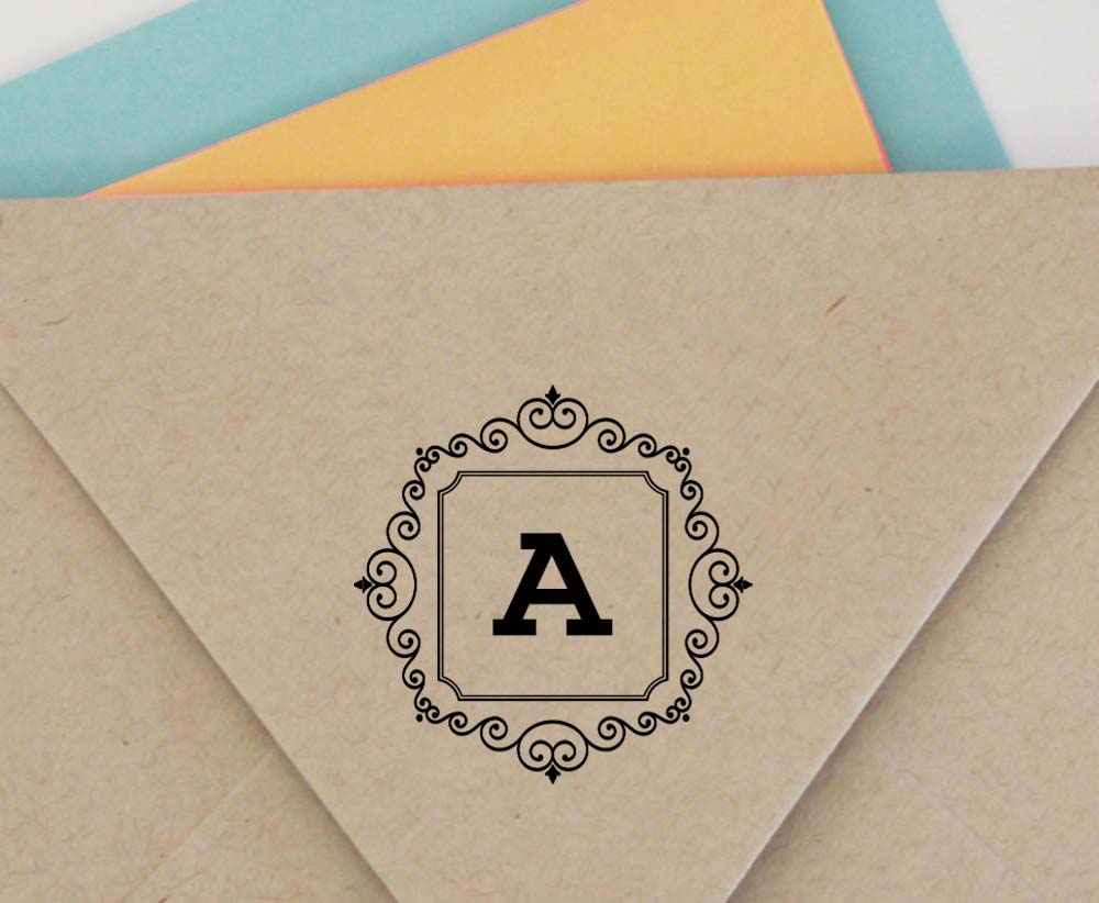 Printtoo Square Swirl Border Alphabet A Monogram Initial Self Inking Rubber Stamp Office