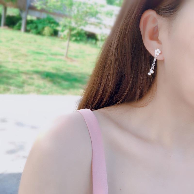 Female Temperament Simple and Literary Small Flower Earrings Sakura Long Tassel Versatile Earrings
