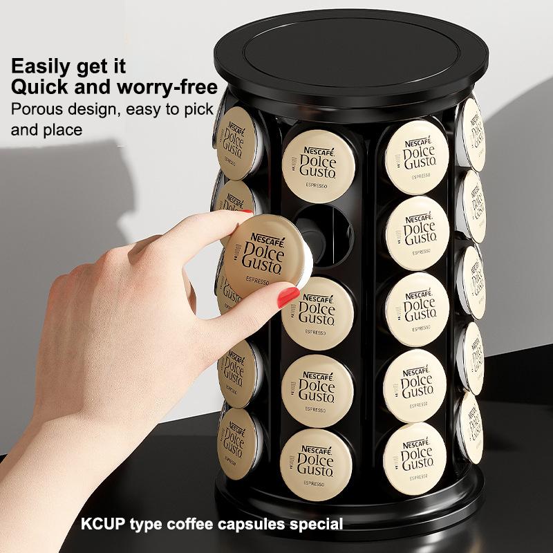 K Cups Holder Carousel Stand 40 Pods Storage Rack Rotating Coffee Capsule Organizer 360-Degree Rotating Coffee Pods Holder