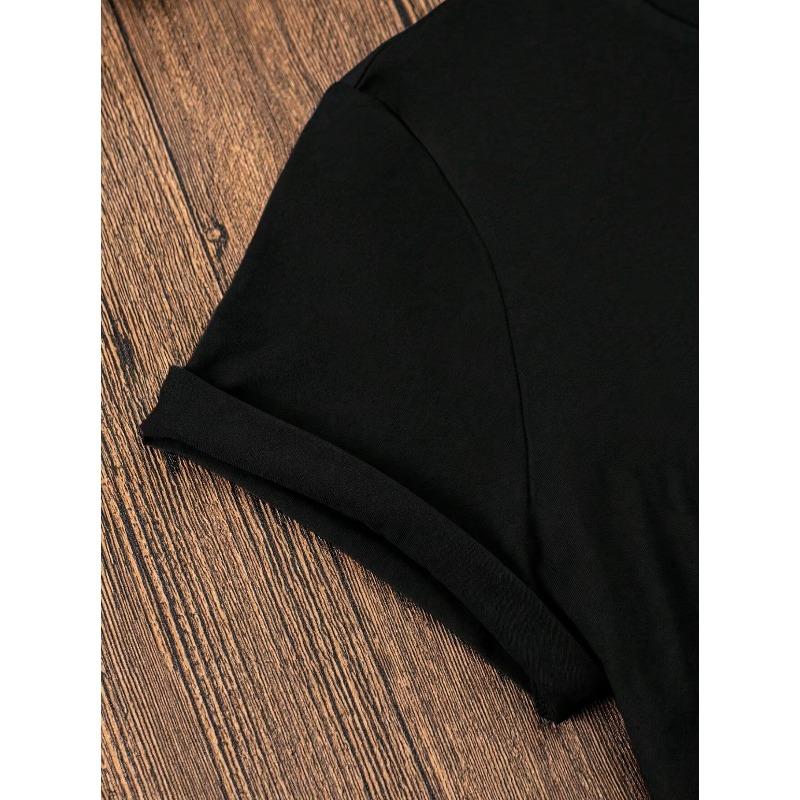 European Size  Letter Print Crew Neck T-Shirt, Casual Short Sleeve T-Shirt For Spring & Summer, Women's Clothing