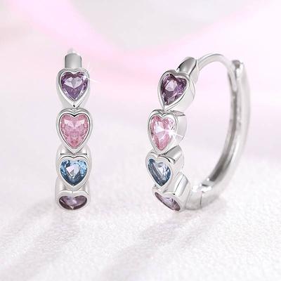 Huitan Sweet Lady Hoop Earrings Circle Shaped Inlaid Multiple Colors Shining Heart CZ Daily Anniversary Accessories Jewelry Gift