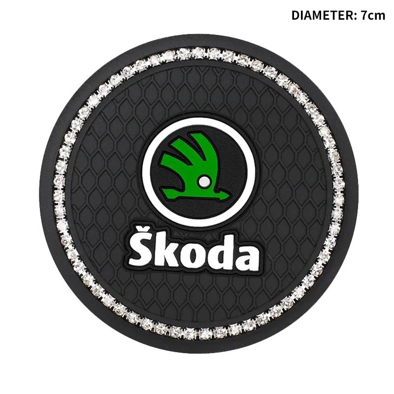 Car Sticker 2025 New Car Diamond Coaster Water Cup Anti-Slip Pad For Skoda Octavia A2 A5 A7 A8 Fabia Rapid Karoq Superb Kodiaq Y
