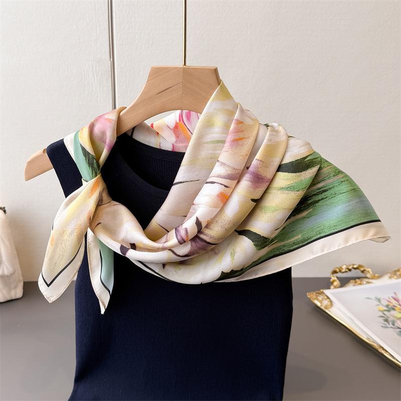 Flower Printing Simulation Silk Scarf Square Scarf High-End Shawl Versatile Neck Small Square Scarf Headscarf
