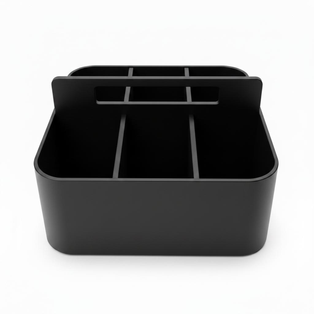 Organizer container with compartments, black, portable
