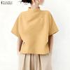 ZANZEA Women Casual Turtleneck Summer Loose Half Sleeve Blouse