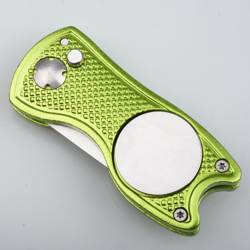 Folding Golf Green Repair Tool with Marker - Aluminum Handle
