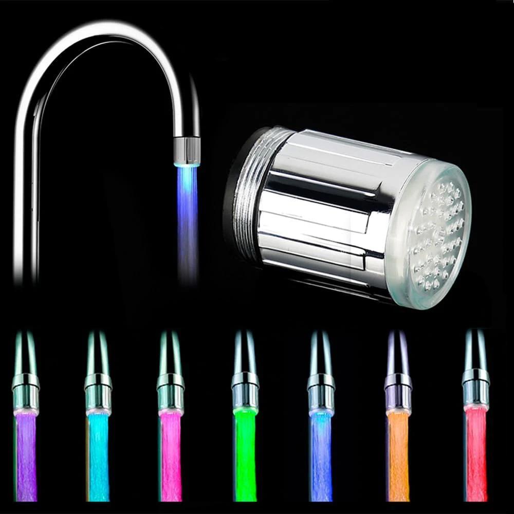 LED Faucet Head Glow Water Saving Stream Light Faucet Aerator Tap Nozzle for Kitchen Bathroom 7-Color Change Automatically