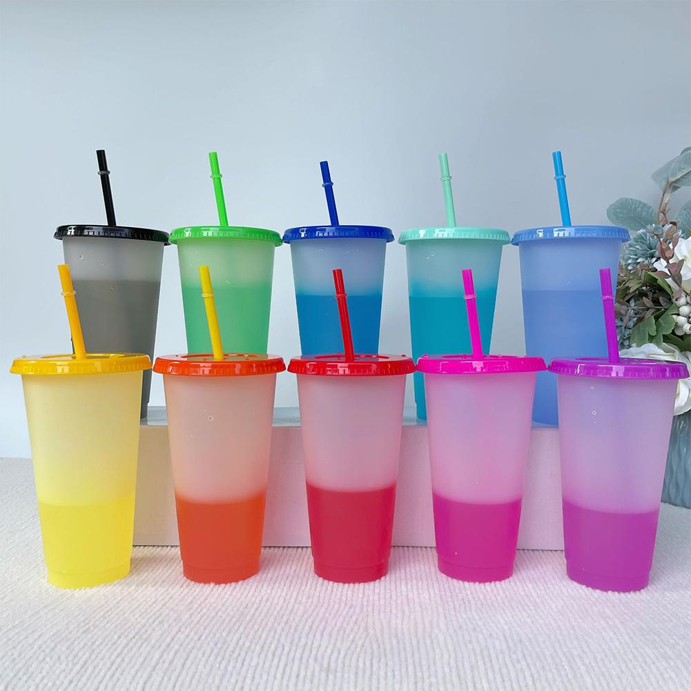 10 Pcs Cold Iced Coffee Cups BPA Free Color Changing Cups Party Funny Tumbler 24 OZ Ice Cold Drinking Cup for Kids Adults Party