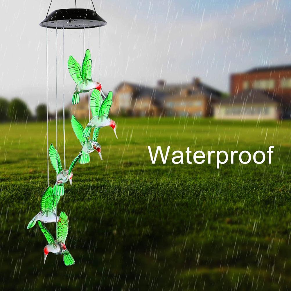 Solar Wind Chimes Lights Waterproof Colorful Slow Flash Hanging Garden Decor Hummingbird