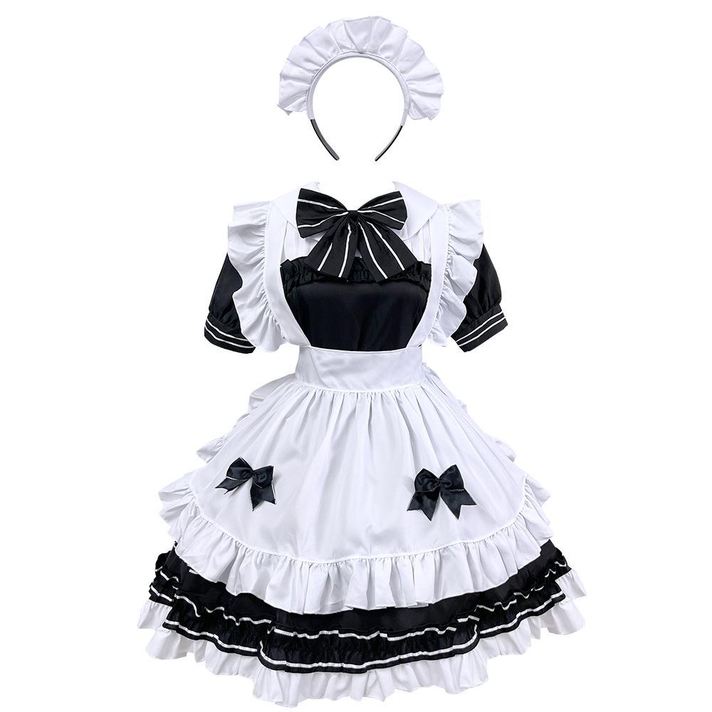 Japanisches Dienstmädchen-Kostümset in Schwarz-Weiß im Lolita-Stil für Damen