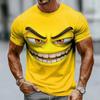 Camiseta Divertida com Expressão 3D para Homens Camisetas com Padrão Colorido Moda Verão Gola Redonda Tops Largos Camisetas de Manga Curta Street