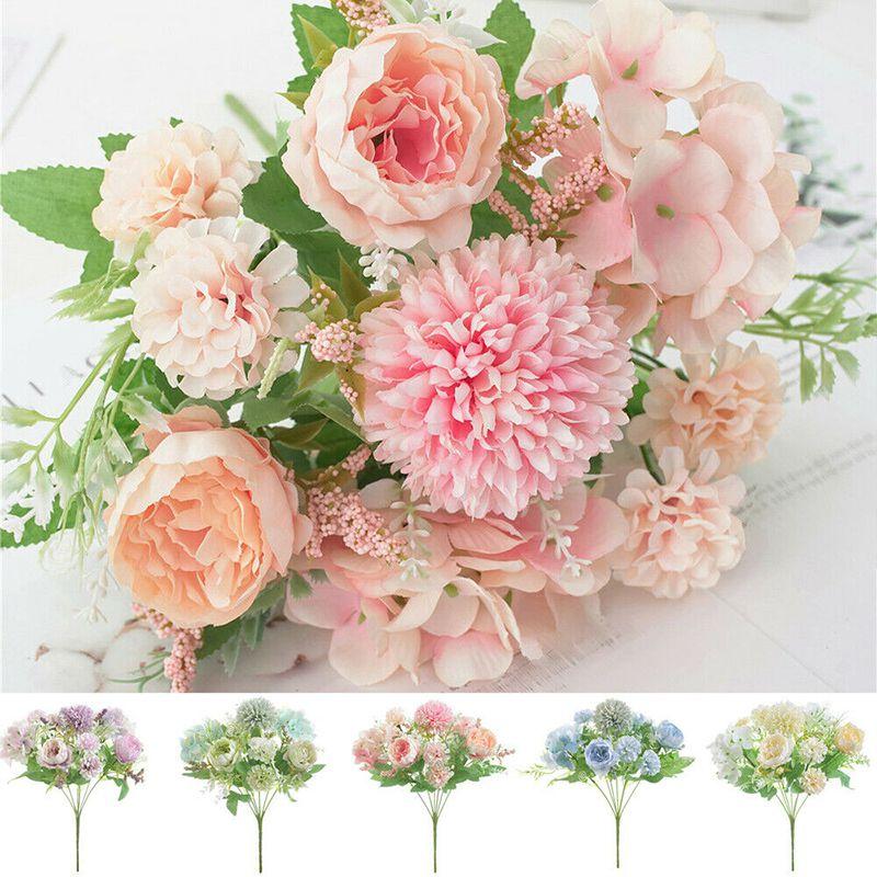 Exquisite 7 Heads Artificial Fake Silk Flowers Rose Peony Bunch For Elegant Home Decor