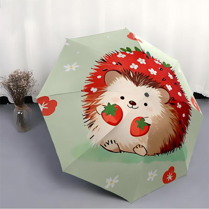 1pc Hedgehog Strawberry Automatic Umbrella - Auto Open/Close Folding Umbrella with Reinforced 8-Rib Frame, 146