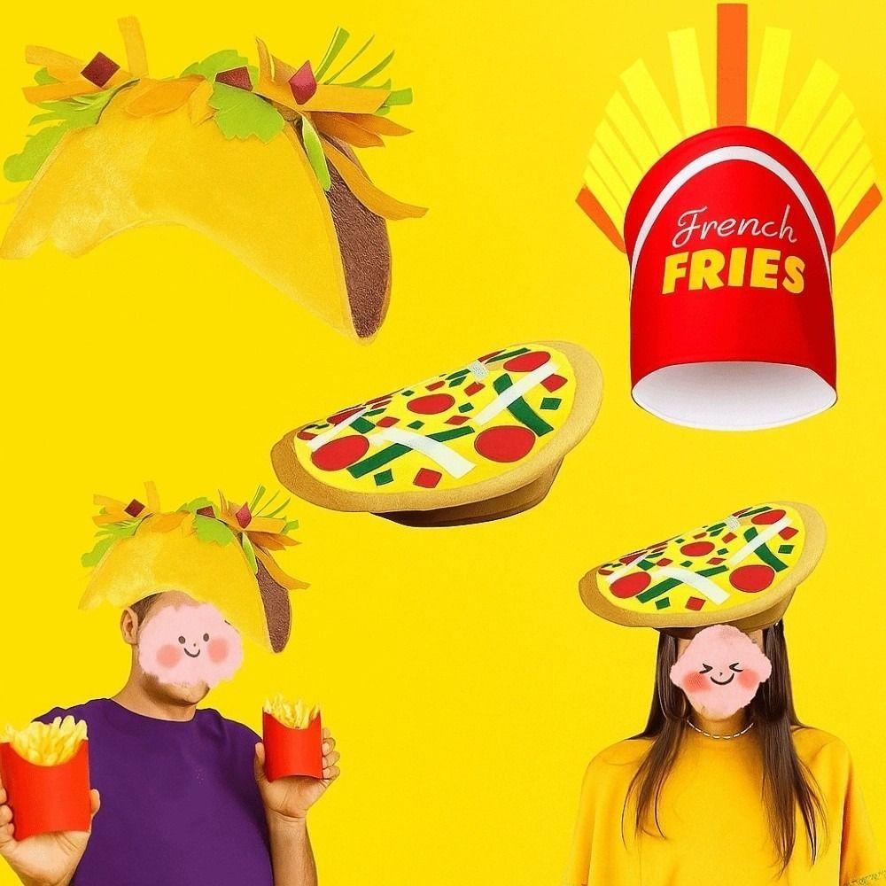 Creative Halloween French Fries Hat Cloth Funny Taco Hair Hoop Yellow Personalized Creative Pizza Hat Performance Props