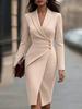 European and American style new solid color slim-fitting waist long-sleeved suit dress hip-wrapped skirt temperament thin medium and long skirt