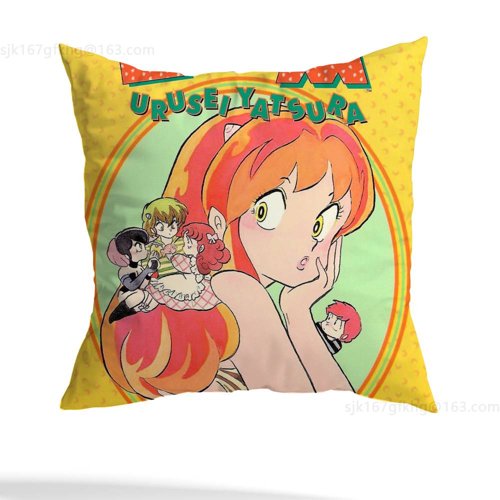Urusei Yatsura Anime Kissenbezug Milbenabweisender Kissenbezug Verdeckter Reißverschluss Seidig kurzer Plüsch Sofakissenbezug