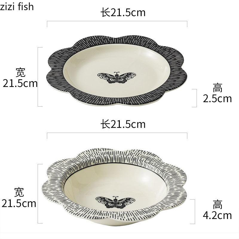 Flower Shaped Ceramic Plate Creative Deep Plate Thick Soup Plate Salad Plates Dessert Plates Restaurant Specialty Tableware