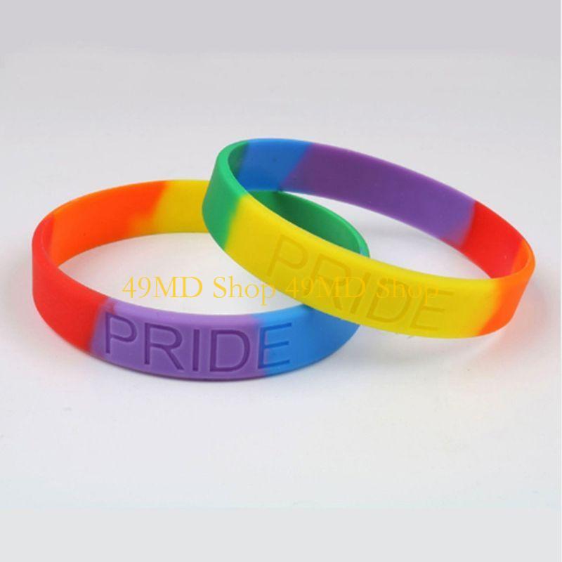49MD Gay Lesbian Rainbow Silicone Wristlet Wristband Sports Mardi Gras Party Supplies