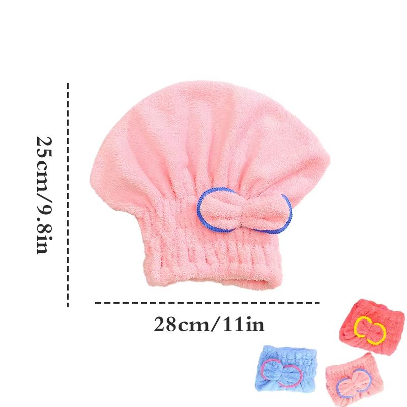 3Pcs Coral Fleece Hair Drying Caps - Absorbent Quick-Dry Spa Caps with Cute Bow Design, Soft Comfortable Hair Wrap for Daily Use
