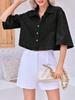 Womens Cropped Denim Shirt Jacket Half Sleeve Button Down Jean Jacket