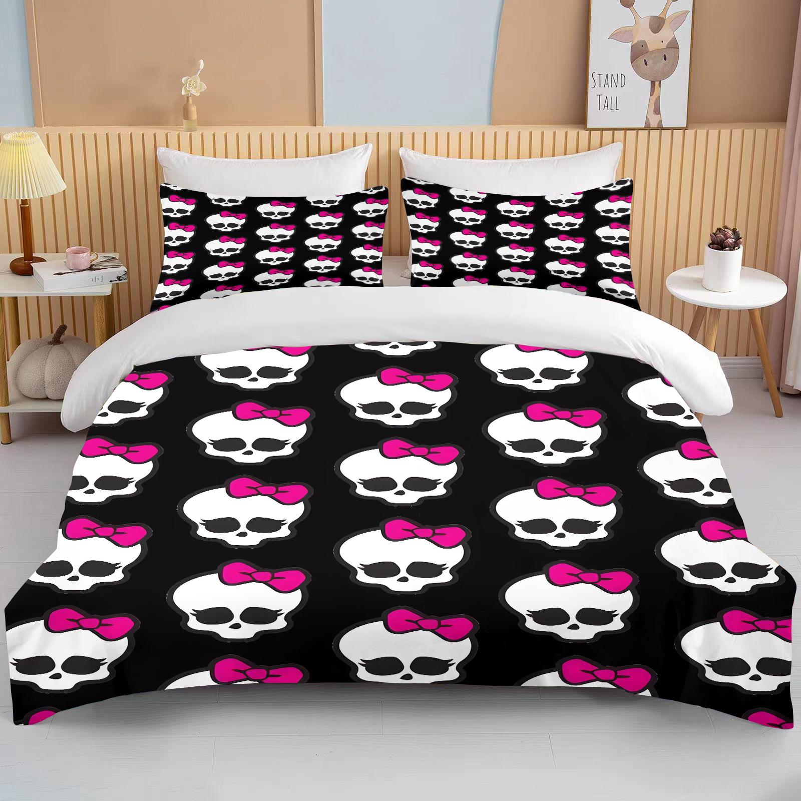 

Modern Comfortable Pink Skull Print 1 2 Pillowcases Adult And Children Luxury Grils Gift Size Full Quilt Comforter (quilt)-EU Single(135*200cm)3pcs
