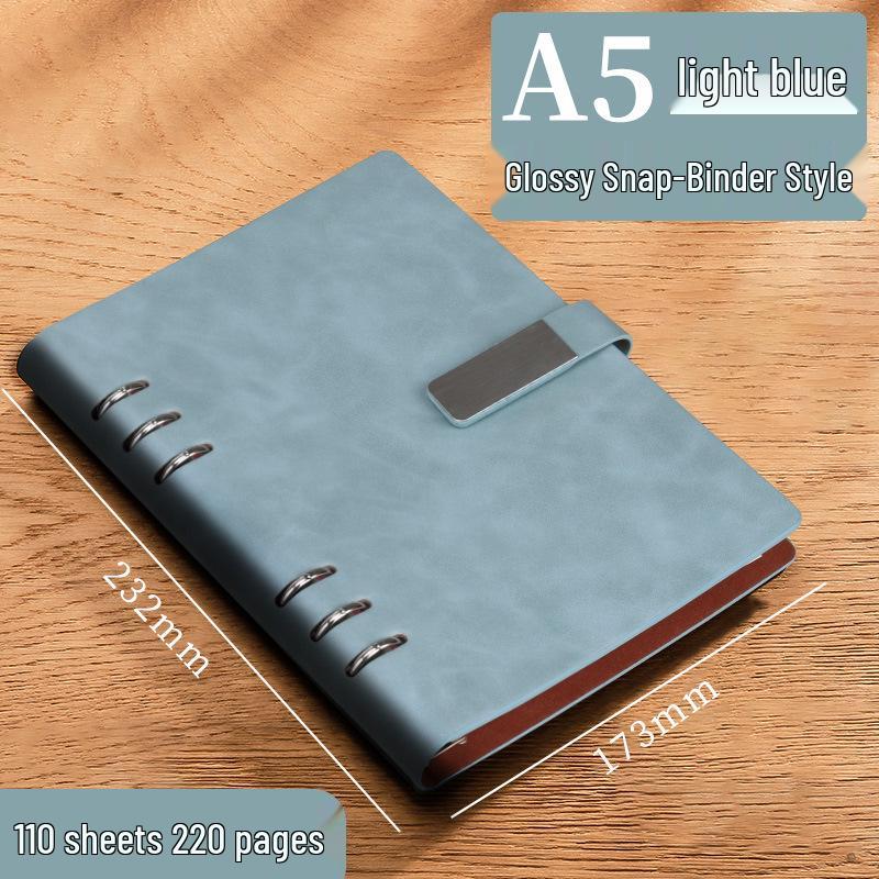 A5 Leather Business Notebook with Logo Printing, Thick Ring Binder & Buckle Closure - Perfect for Office Notes