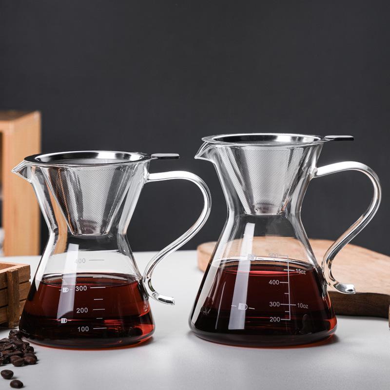 High-Heat Borosilicate Glass Coffee Pot with S-Handle and Mocha Measuring Scale