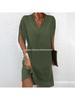 2024 V-Neck Pleated Bat Sleeve Dress for Women - Spring/Summer Collection