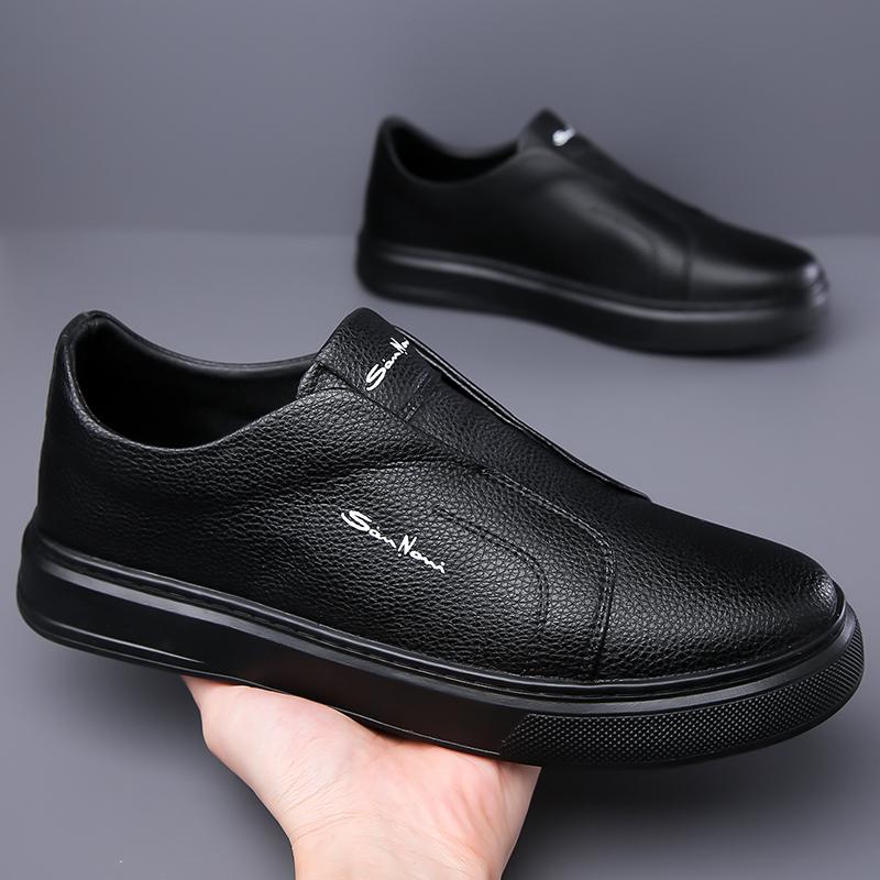Fashion Summer Men Casual Shoes Soft Leather Mens Tenis Masculino Slip on Boat Shoes Leisure Walk Skateboard Footwear All-match Sneakers