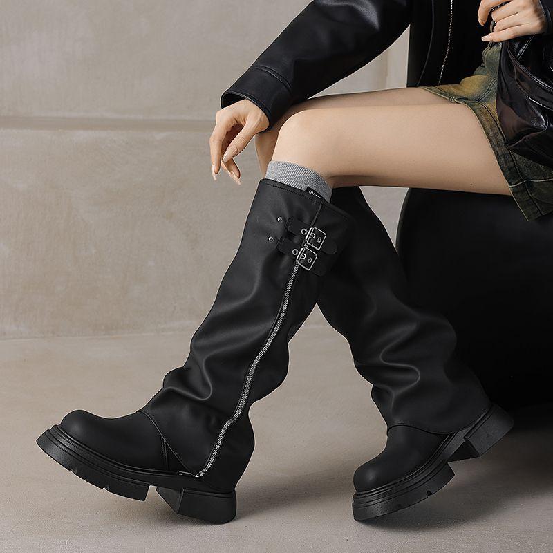 Pants boots women's 2025 new autumn and winter thick soles increase but knee boots sweet cool hot girl tall knight boots