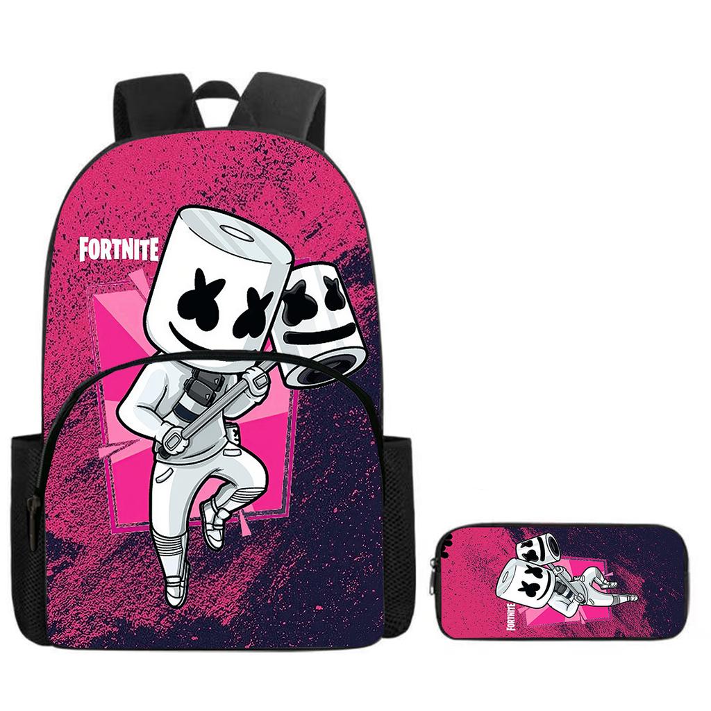 Fortnite Cartoon Backpack W/ Front Pocket & Pencil Case 2PCS - School Set for Boys Girls Age 5-8, Back To School Gift