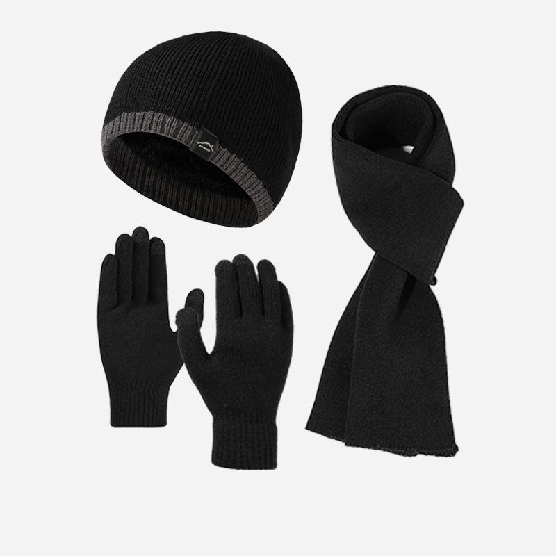 Cashmere Color-Matching Edge Wool Knitted Hat Three-Piece Set Autumn Winter Outdoor Warm Hat Gloves Scarf Kit
