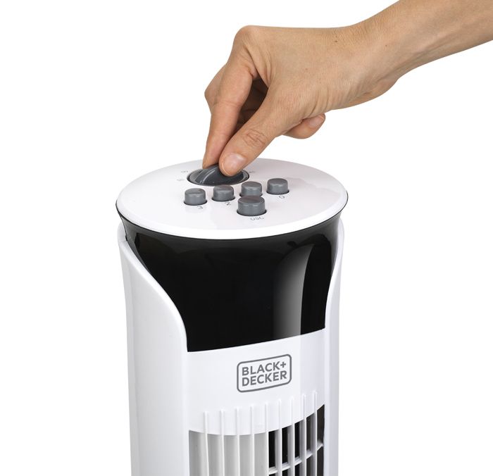 Black+Decker|BXEFT47E Ventilateur Colonne Oscillant Silencieux Hauteur : 81 Cm | 3 Vitesses | Minuterie | Base Antidérapante | Blanc