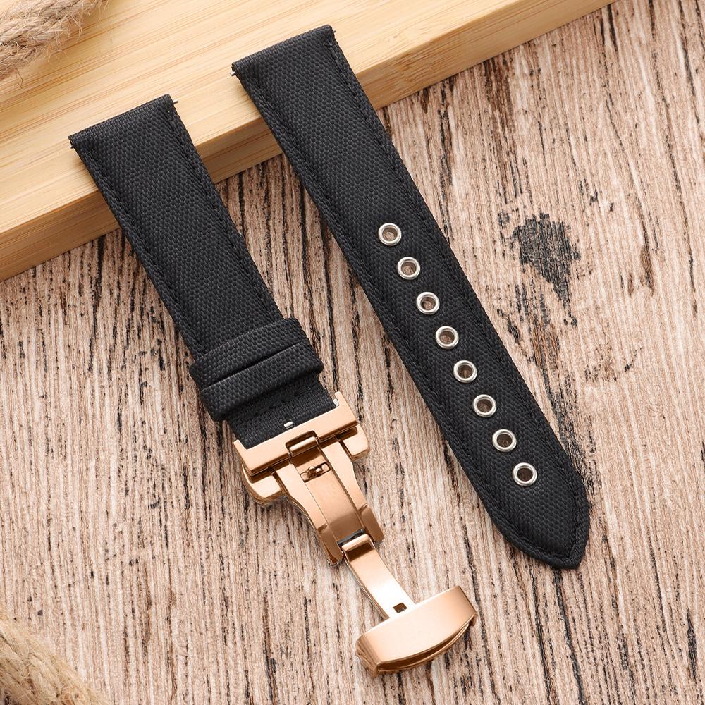 Quick Release Nylon Vintage Sailcloth Watch Strap 22mm Butterfly Buckle Business Men Women Black for Omega for Seiko Watchband