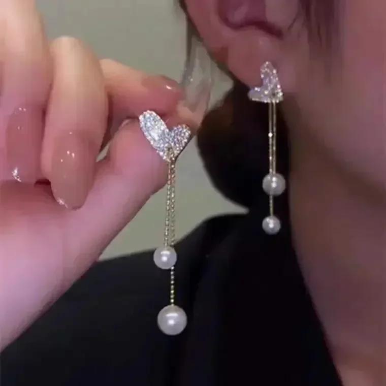 Korean Fashion Copper Color Bowknot Hoop Earrings for Women Egirl Simple Metal Long Bow Pendant Earrings Aesthetic Y2K Zircon