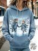 Women Fleece Hoodie Cute Anthropomorphic Couple Animal Print Winter Fairy Tale Scenery Pullover