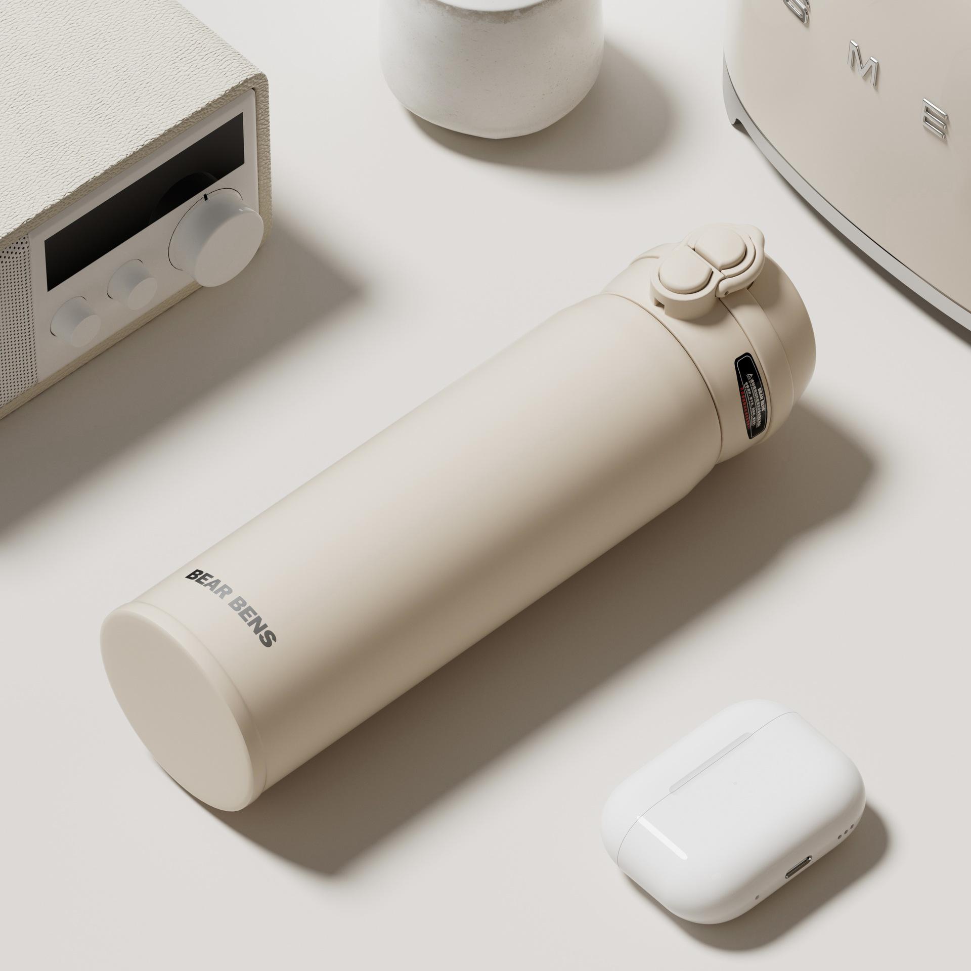 

«Дитяча пляшка для води Kumamoto з нержавіючої сталі з подвійними соломинками та портативною подарунковою коробкою» 480ml чорний