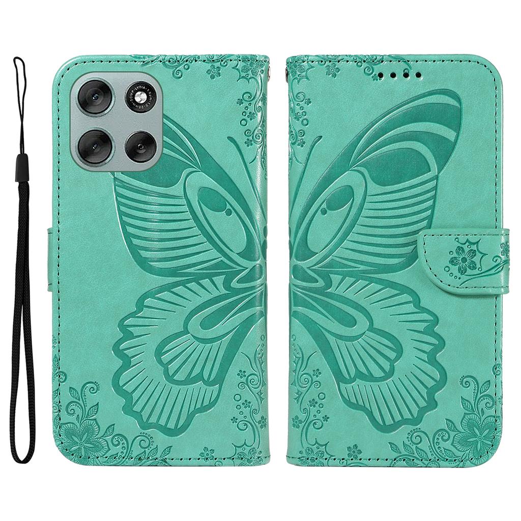 For Motorola Moto G56 5G Case Butterfly Pattern PU Leather Folio Flip Phone Cover - Green