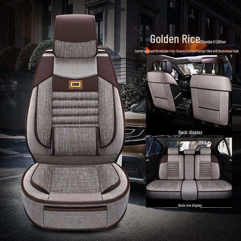 Universeller Leinen-Autositzbezug, Vollständige Umhüllung für fünf Sitze – Ganzjahresstil