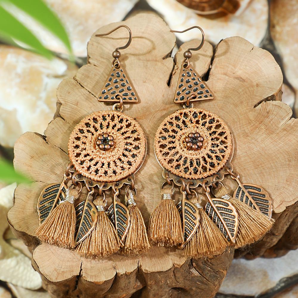 19 párů Boho náušnic Vintage hnědá série náušnic Střapcové tkané výrazné geometrické visací náušnice Lehké všestranné dárky