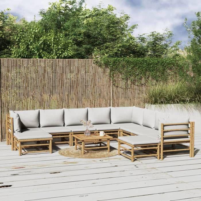 VidaXL Garden Lounge Set 11 Pcs with Light Grey Cushions Bamboo 3155097
