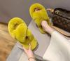 Fashion Fashion One Word Thick Fur Slippers Double Fur Slippers Casual Home Cotton Shoes for Women Flat Plush Cross Straps Slippers2024