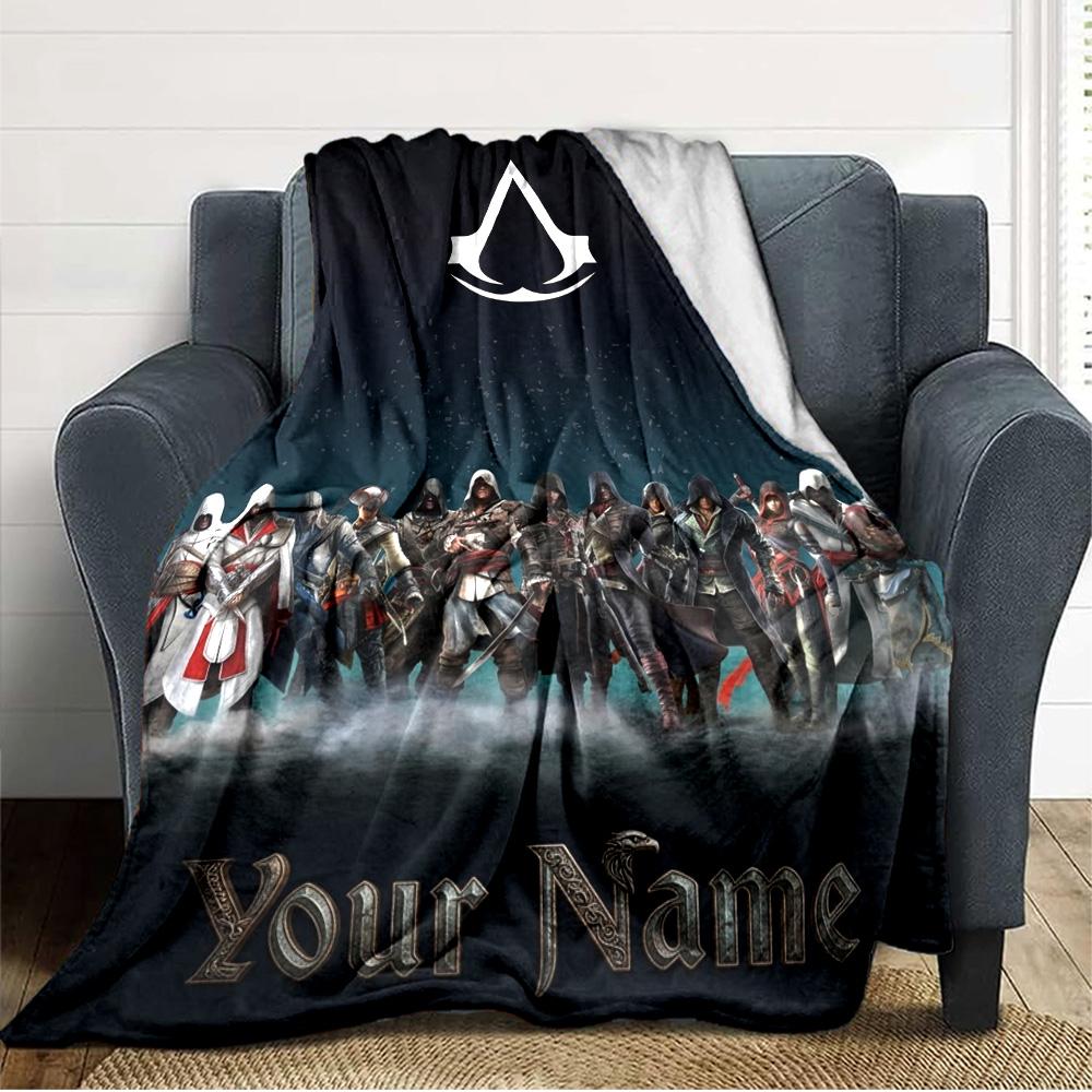 Name Custom Assassin Creed Print Flannel Blanket High Quality Warm Comfortable Cover for All Seasons Perfect for Gifts Home Decor